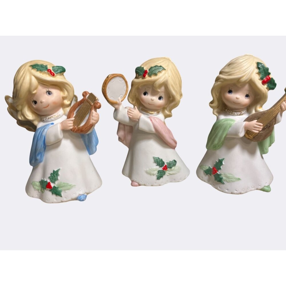 Homco Merry Christmas Angel Figurines Set Of 3